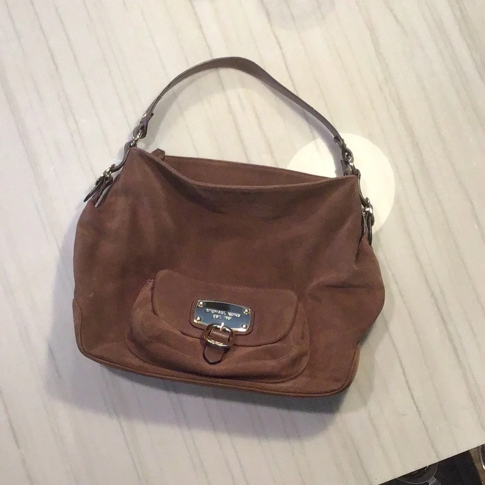 Michael Kors MK Hudson Downtown Suede Leather Large Shoulder Bag